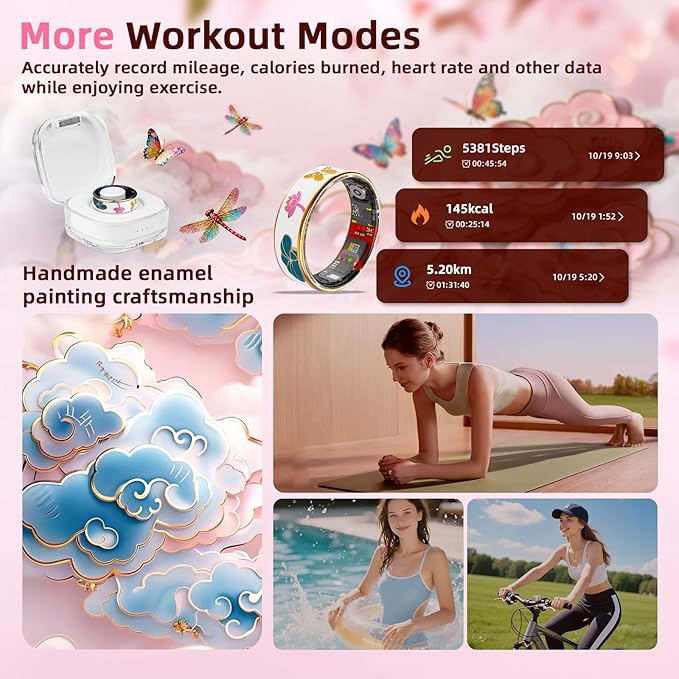 Smart Ring Health Tracker, Men & Women, Featuring a Heart Rate Monitor, Sleep Tracker, 8 Exercise Modes, Step Counter, IP68 Waterproof(White, 7)