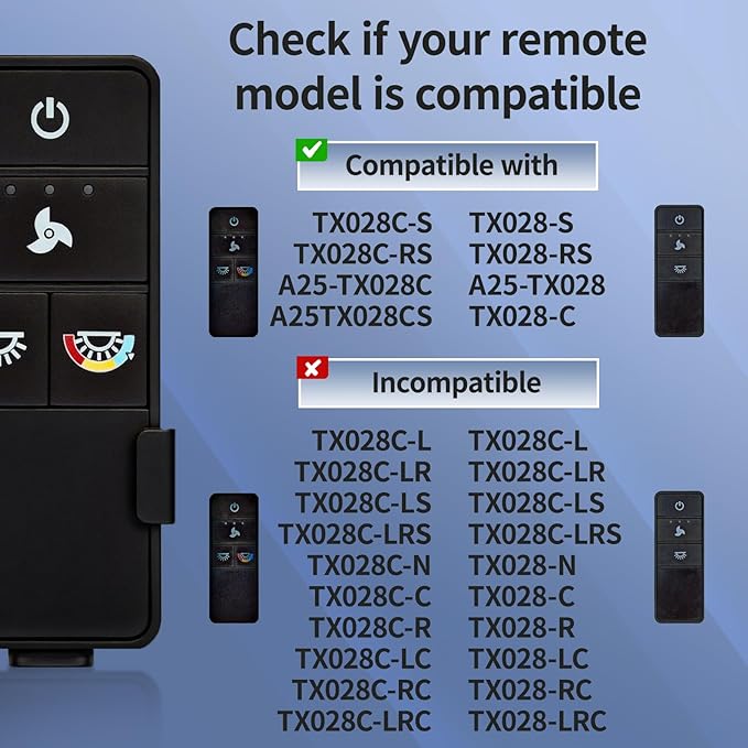 TX028C-S Ceiling Fan Remote Control for Hampton Bay - 3 Speed, Light Dimmer Compatible with TX028C-S, A25-TX028C, A25TX028CS