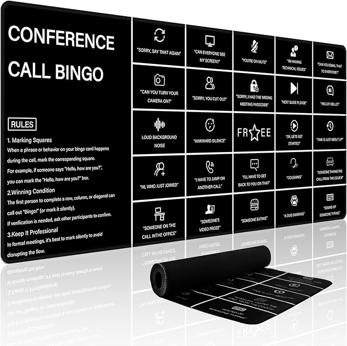 Baziabbo Office Desk Mat,Conference Call Bingo Mouse Pad for Virtual Meetings,Work from Home Computer Accessory，Non-Slip Desk Pad with Stitched Edges for Computer (Bingo)