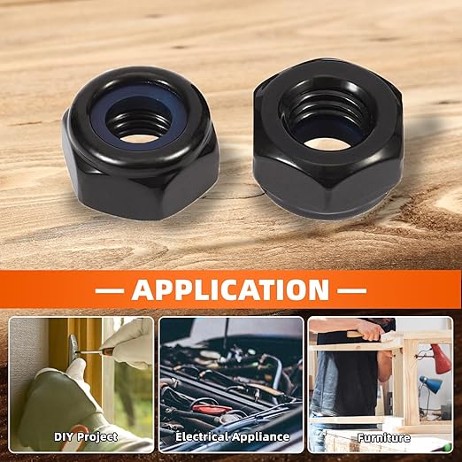 MewuDecor 1/4-20 Nylon Insert Hex Lock Nuts Locknuts, 304 Stainless Steel 18-8, Black Oxide, 100 PCS