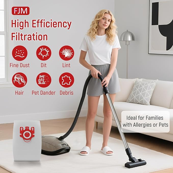 3D Airclean Dust Bags Replacement for Miele FJM Vacuum Compact C2 Compact C1 Complete C1 S241 S290 S300i S500 S700 S4 S6 Series (Pack of 15) with 3 Motor Protection Filters 3 Air.Clean Filters