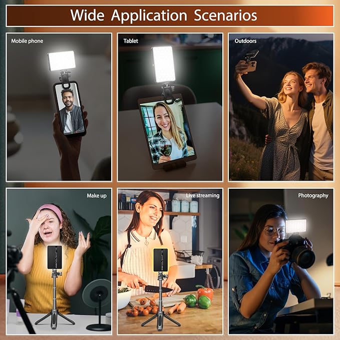 SEAEYES 120 LED Video Light, Portable USB Photo Light Dimmable 2500-9000K CRI 95+ 5000mAh Battery with Tripod with Colored Filters and Clip, Photo Lamp for Phone/iPad/Laptop/Camera