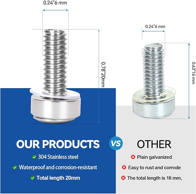 120-Pack 304 Stainless Steel-M6*20mm Rack Mount Screws and Cage Nuts - Image 3