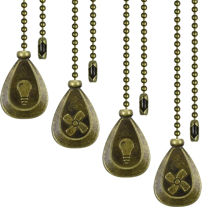 4 Pieces Ceiling Fan Pull Chain Extender Ornament 12 Inch Ceiling Pull Chain Extension Classic Drop Shaped Pendant Beaded Ball Cord for Fan Light lamp Decorative with Connector(Cinnamon)