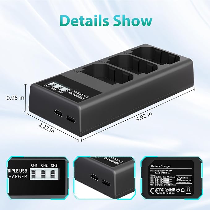 LP NP-FZ100 Battery Charger, 3-Slot USB Charger - Image 3