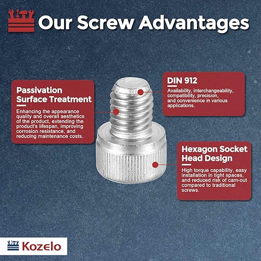 Kozelo 20pcs Socket Head Cap Screws - [M8-1.25 x 10mm] 304 Stainless Steel Allen Socket Drive for Electrical Motor 3D Printing Fan Engine Replacement Use, Silver