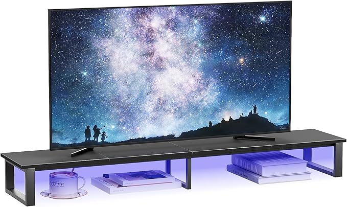 aboxoo 47" TV Riser with Light for 32-60 inch TV, TV Riser Stand Shelf, Tabletop TV Stand Riser, Computer Monitor Table for Home Living Room, Study Office (Black)