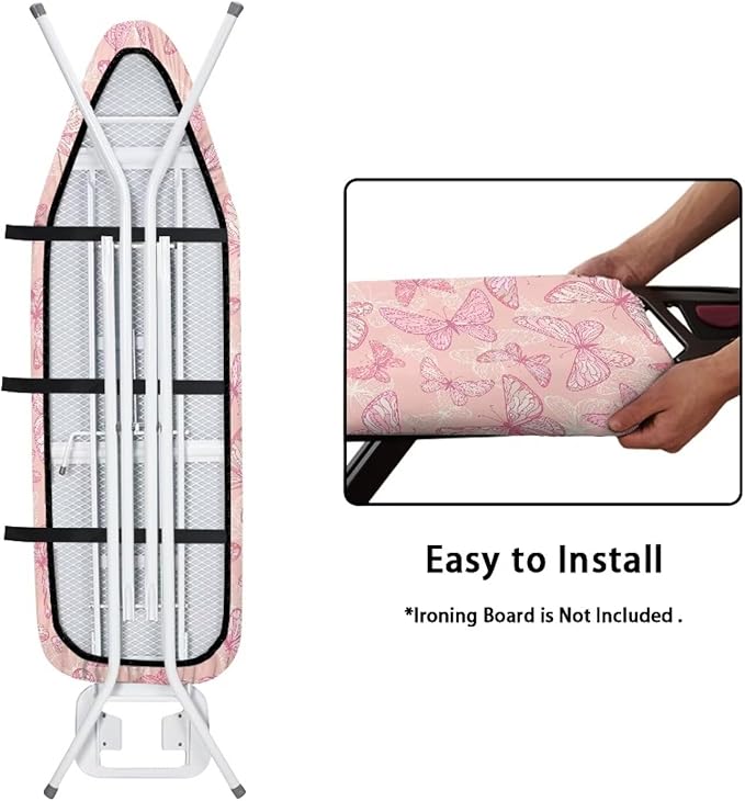ZCFYGDX Breathable Ironing Board Cover Decor, Resist Scorching & Staining, 18x58 Wear & Soil Resistant Covers, Elastic Edges,3 Fasteners,Anti-Scorch Polyester Butterfly Pattern Pink Print