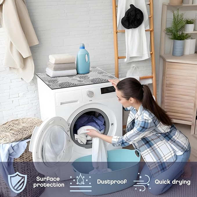 Teenyyou 1 Pcs 26" x 18" Dryer Top Protector Mat, Washer and Dryer Topper, Non Slip Waterproof Machine Cover Dust Proof Quick Drying Topper Pad for Laundry and Kitchen (Bloom)