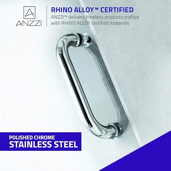 ANZZI 72" x 30" Frameless Shower Door in Polished Chrome,Water Repellent Glass Shower Door with Seal Strip Parts and Handle, 3/8 Glass Hinged Shower Door with Handle (SD-AZ09-02CH)