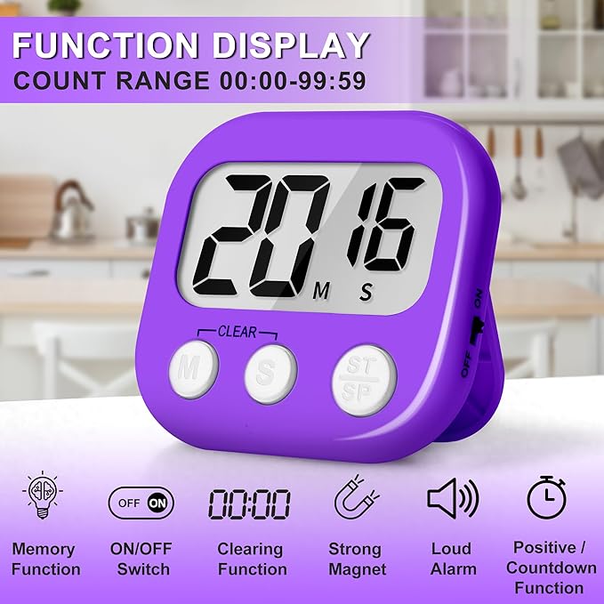 ZILLEEN Classroom Timer for Kids Teachers 2 Pack Digital Timers, Purple & Yellow