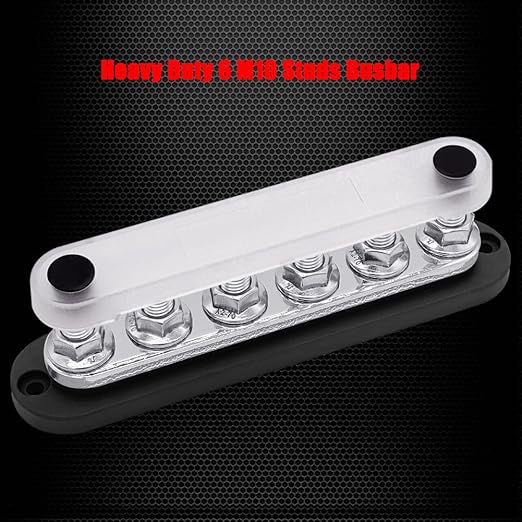6 x M10 (3/8") Studs Power Distribution Block Bus Bar 12V, Ampper 7" HD 300A Marine BusBar Battery Distribution Block W/Cover for Car Boat Solar (Black)