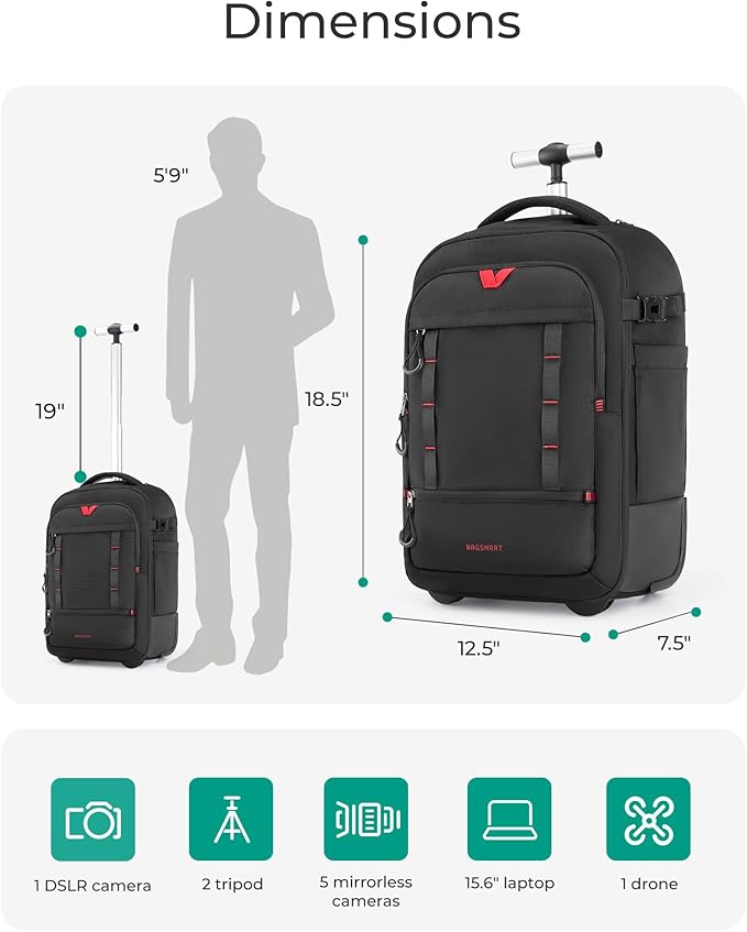 BAGSMART Rolling Camera Bag for DSLRs, Professional Large Camera Backpacks for - Image 3
