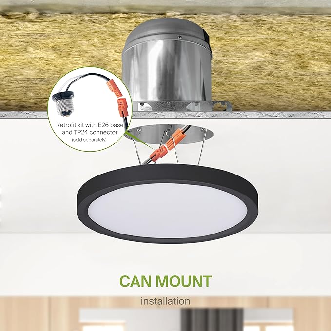 ASD LED 7" Round Flush Mount Ceiling Light Fixture, Low Profile Surface Lighting | 5CCT, Dimmable, Ultra-Thin, ETL Listed | 15W 1260LM 2700-6000K 120V | Kitchen, Bedroom, Hallway Lamp | Black, 6 Pack