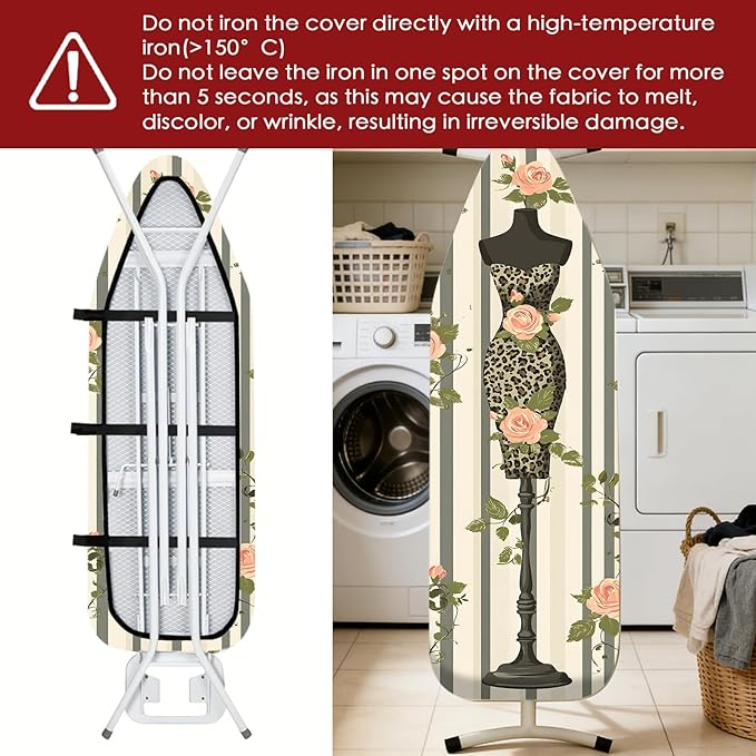 Nuxovilar Ironing Board Cover Needle Cotton 15x54 Inches | Ironing Board Cover and Pad Leopard Floral Dress Form Needle Cotton for Bedroom, Dressing Area, Laundry Room