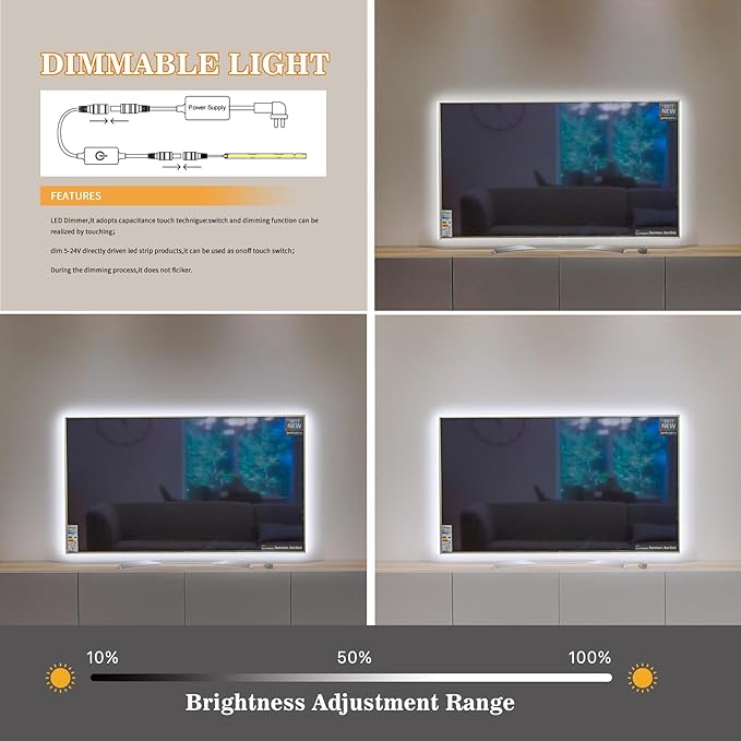 Pandery COB LED Strip,LED Strip Lights 3M/9.84ft,Touch Dimmable LED Strips,CRI90+,6000K Natural White cob led,1600LEDs,24V LED Tape Lights,Indoor for Bedroom, Kitchen, TV, Mirror,Cabinet