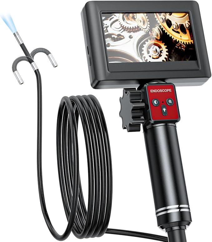 Two-Way Articulating Borescope Camera with Light: Borescope Industrial Endoscope Camera - Flexible Waterproof Inspection Bore Scope for Plumbing Automotive Sewer