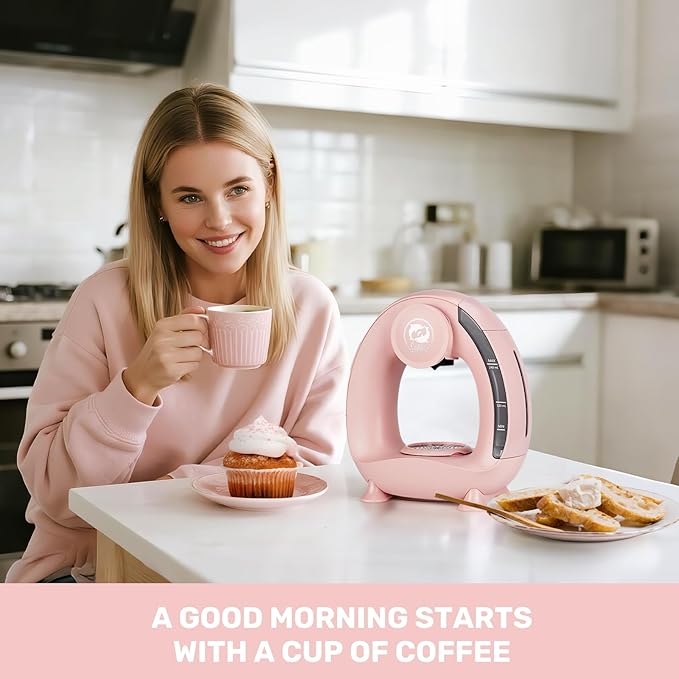 Single Serve Coffee Maker,Fast Brew in 2 minutes,Stylish＆Compact Design,MINI Q 2 IN 1 Coffee Machines for K*cup Capsules & Ground Coffee, Pink Coffee maker