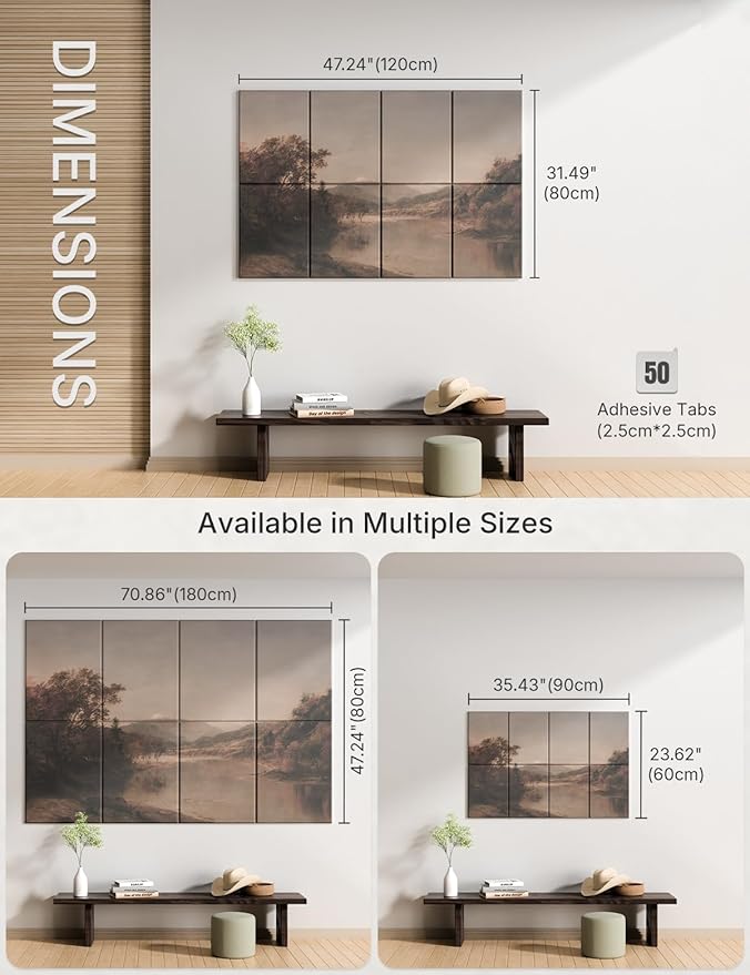 Wall Art Acoustic Panels,47''X31''Sound Absorbing Panels-8-Pack with 50 Adhesive Tabs, Decorative Sound Absorbing Panels for Living Room and Recording Studio, Offices-Mount Washington