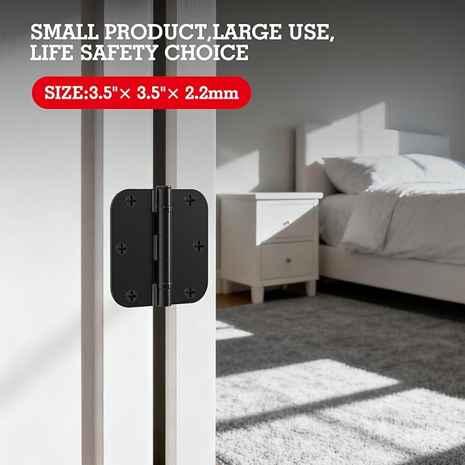 30 Pack Ball Bearing Matte Black Door Hinges 3.5 Inch 5/8" Radius Round Squeak Free Interior 3-1/2"Flat Bifold Standard Bedroom Indoor for Doors 3 ½" House Home Decor Improvement Accessories Hardware