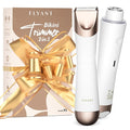 Bikini Trimmer for Women, 2 in 1 Electric Shaver for Women, Pubic Hair Trimmer Waterproof IPX7 with LED, Bikini Razor for Leg Arm Underarm Bikini Area, Pull Bows Gift Box for Friends - Shell White