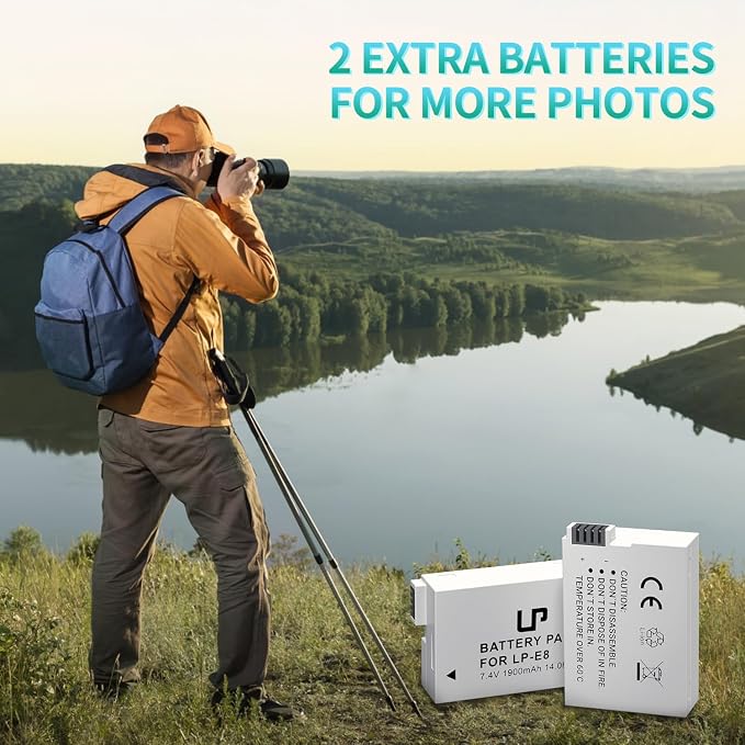 LP E8 Replacement Battery, 2 Pack 1900mAh E8 Batteries - Image 6