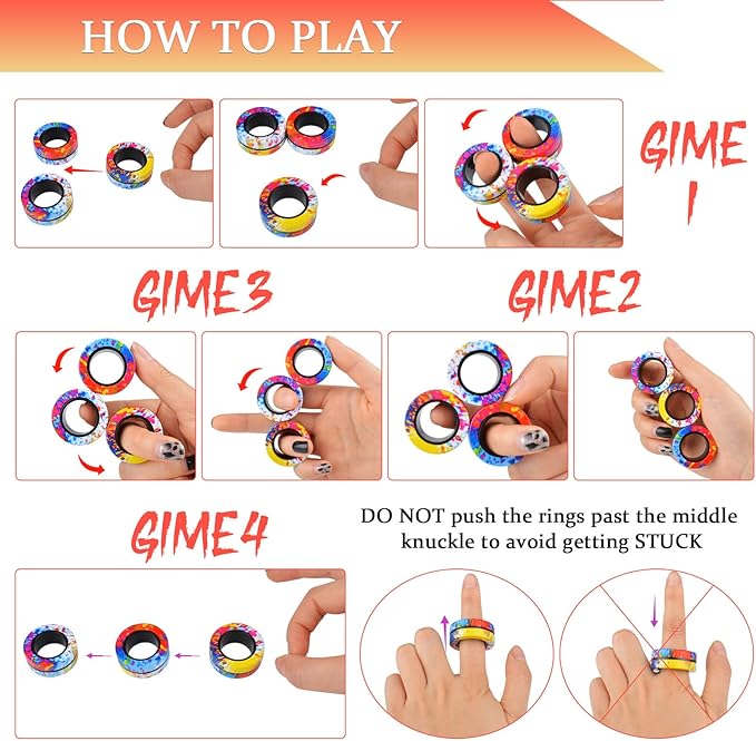 Cevioce 3Pcs Magnetic Rings Fidget Toy Set, Idea ADHD Anxiety Magnetic Fidget Toys Adults Fidget Spinner Rings for Relief, Valentines Day Gifts for 8+ Year Old Teen Boy Girl Easter Basket Stuffers