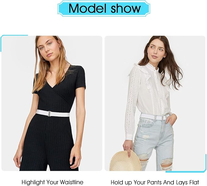 JASGOOD Women No Show Stretch Belt Elastic Web Strap Belt with Flat Buckle for Jeans Pants Dresses
