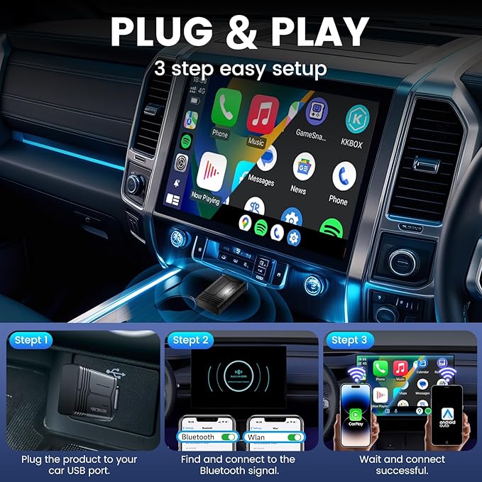 HEYINCAR+ H-Air Wireless CarPlay & Android Auto Adapter, 2025 Upgrade, Plug & Play USB Dongle, Convert Wired CarPlay Auto to Wireless, No Latency, Fast Connection, for Apple iPhone & Android Phones