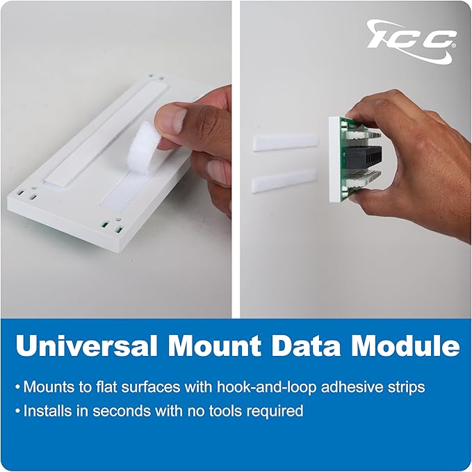 ICC 8-Port CAT6 Ethernet Data Module with Universal Adhesive Mount, UL Listed, Compact PCB Board