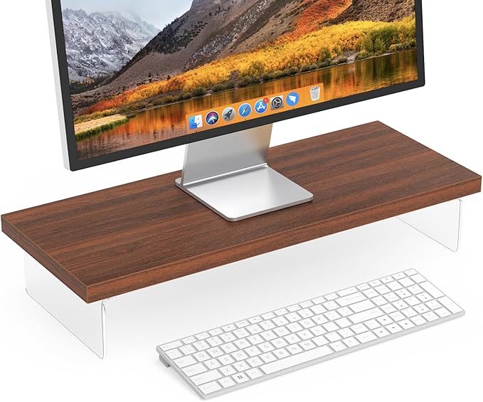 SSWOOD Monitor Stand Riser, Wood & Acrylic Computer Monitor Stand Desk Desktop Organizer Table For Home, Office Workspace, Laptop Riser, Printer, PC & TV Screen Riser