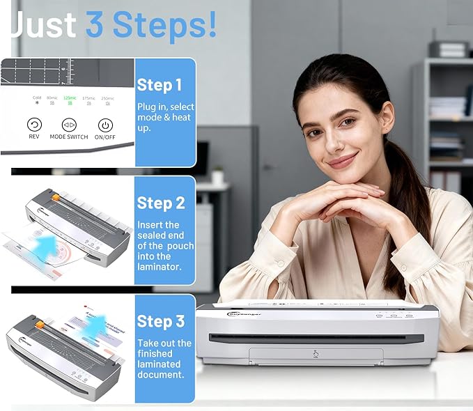 Buyounger 3-10 Mil Laminator Machine, 4-Roller Commercial Laminator Machine with 50 Laminating Sheets, 13 Inch Laminating Machine 11X17 with 1000mm/min Speed & REV Jam-Free for Office School Home