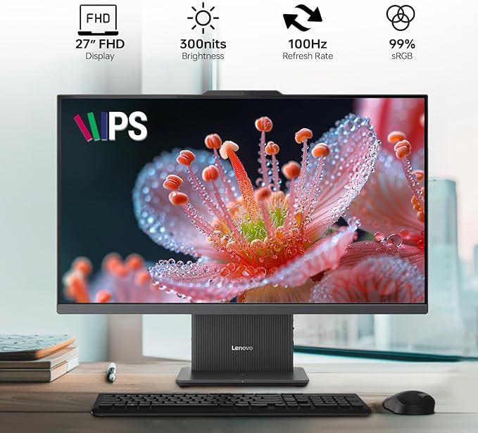 Lenovo IdeaCentre Business All-in-One PC, 27" FHD 100Hz Display, AMD Ryzen 7 8845HS, 64GB DDR5 RAM, 2TB SSD, Wi-Fi 6, Win11 Home, Wireless KB & M, Copilot-Ready, Bundle with Adata UC310 64GB