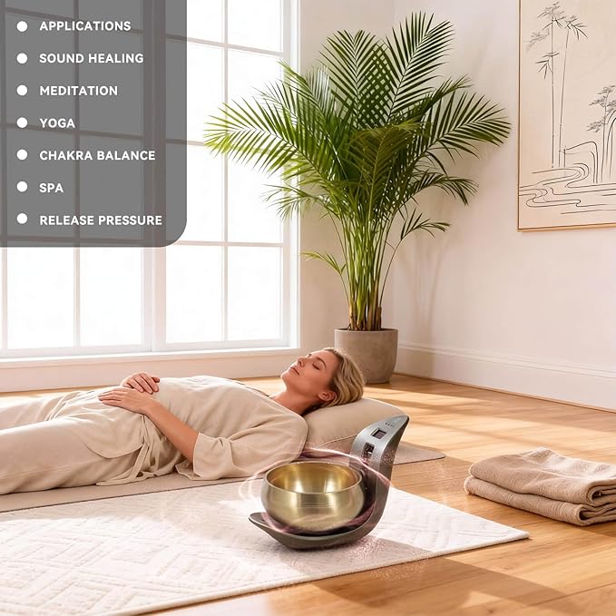 Automatic Singing Bowl – Hands-Free Sound Healing Bowl for Meditation, Yoga, Mindfulness, Energy Healing, Deep Relaxation & Sleep,Auto-Striking Himalayan Singing Bowl with Resonant Tone