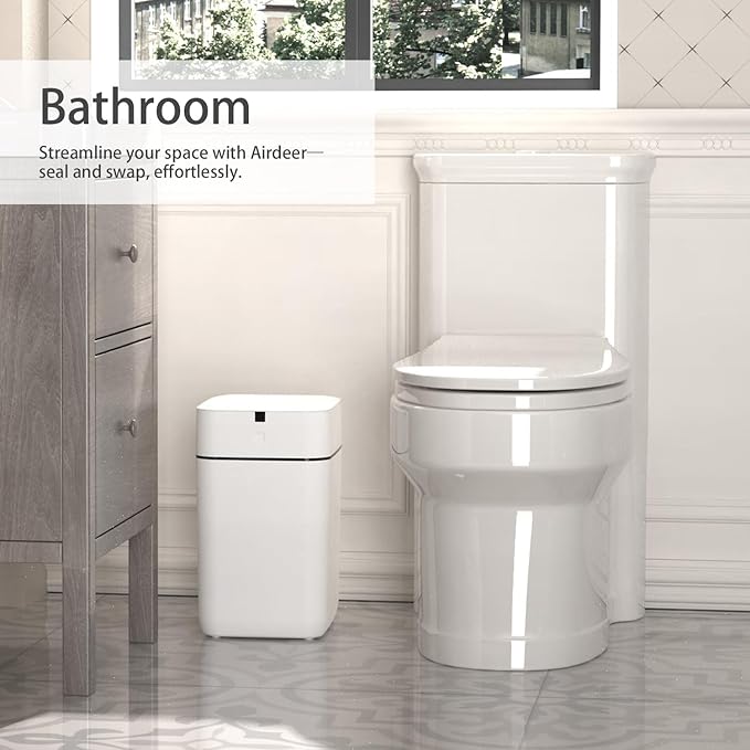 Airdeer Automatic Trash Can, 4 Gallon Self Sealing and Self-Changing Smart Trash Can, Motion Sensor, Touchless Garbage can with lid for Kitchen Bathroom Bedroom, 6 Refill Rings(A1, Black Line)
