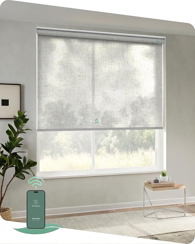 Yoolax Motorized Blinds App Control, Light Filtering Motorized Shades for Windows, Cordless Automatic Roller Shades for Bedroom Living Room Office(Light Filtering Linen Beige, 29" W x 72" H)