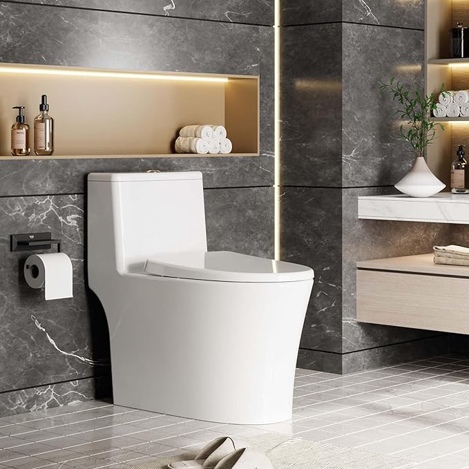 One Piece Toilet - Elongated Ceramic Design, Soft Closing PP Toilet Cover, Easy Clean Surface, Water Efficient Flush, Compact Durable Build