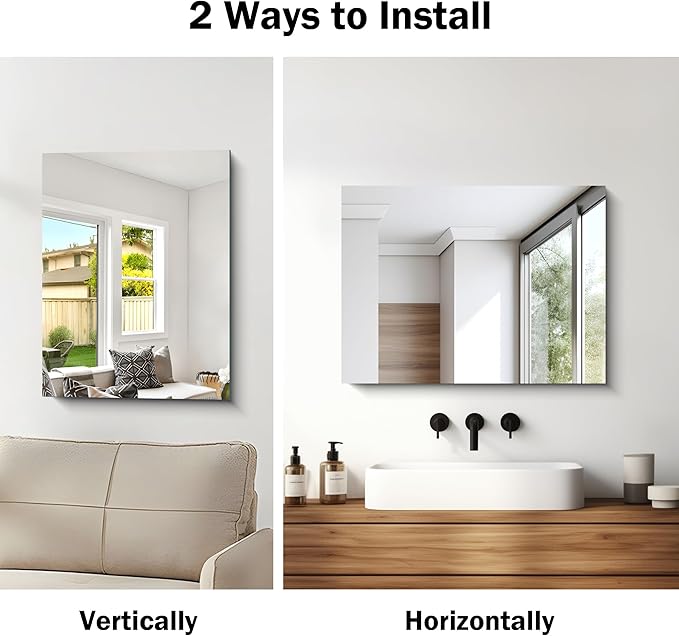 CILIBER Frameless Mirror, 18x24 Mirrors for Wall, Rectangle Bathroom Mirror for Over Sink, 18 inch Vanity Mirror Hangs Horizontally or Vertically for Bathroom, Bedroom and Living Room