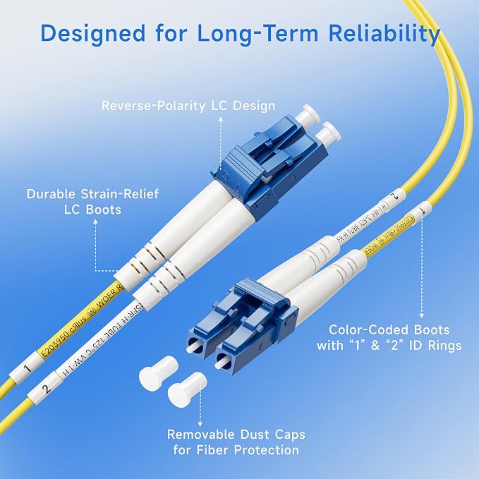 Cable Matters Plenum Rated Duplex OS2 Single Mode Fiber Optic Patch Cable - 5m - Image 4