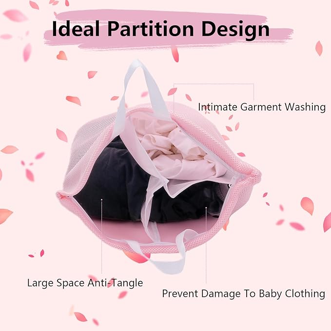Guozcaray 2 Pcs Special Zoning laundry bag for delicates with handles mesh laundry bags washing machine laundry totes travel storage and sorting bag (Pink2)