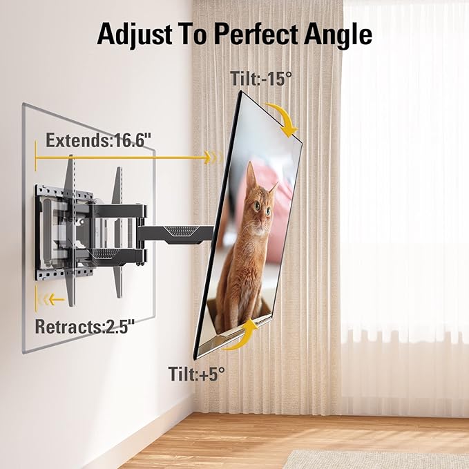 Mounting Dream UL Listed TV Wall Mount for Most 42-84 Inch TV, Full Motion, with Swivel and Tilt, TV Bracket with Articulating Dual Arms, Fits 16inch Studs, Max VESA 600X400 mm, 100 lbs,MD2617