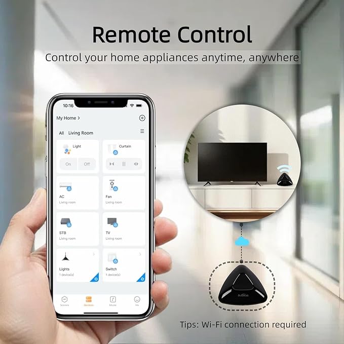 BroadLink Universal IR/RF Remote RM MAX, Wi-Fi & BLE Smart Hub for TV/AC/Blinds, Voice Control, Compatible with Alexa & Google Assistant, Local Control & Fast Setup