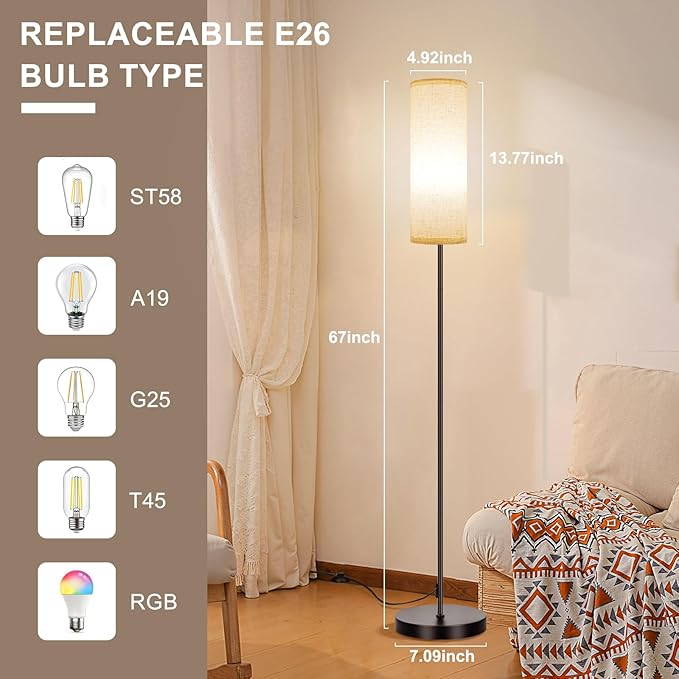 FRIDEKO HOME Floor Lamp, Color Changing Ambient Lighting for Living Room & Gaming Decor, Smart Standing Lamp with App & Remote Control, Tall Corner Lamp for Bedroom, 9W 800LM, Foot Switch, Beige Shade