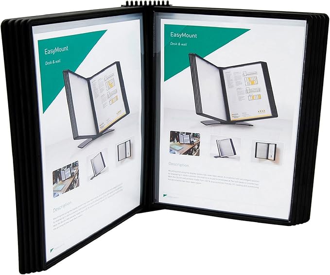 Tarifold DJOIS Wall Mount Reference and Display System – 10 Double-Sided Letter Pockets – 20 Sheet Capacity – Durable ABS & Metal – Easy-Load – Black (EZW771)