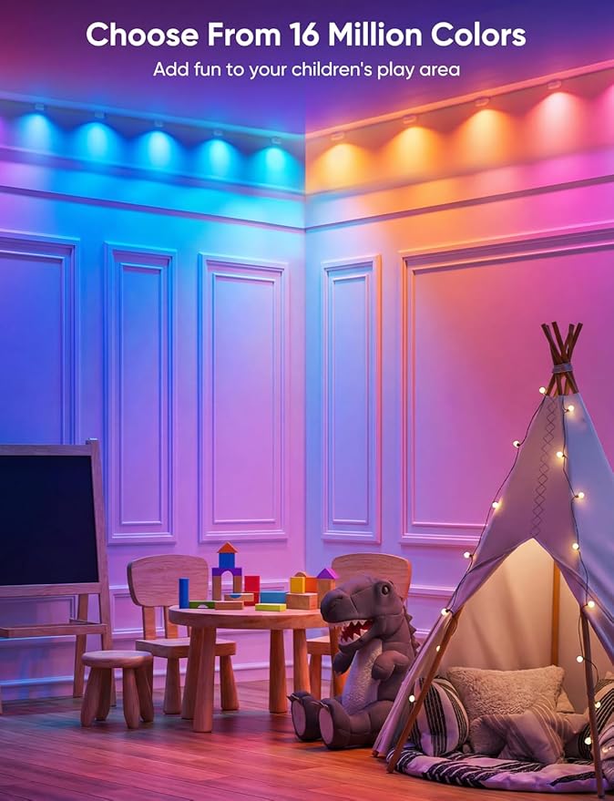 Smart RGB String Downlights, 30ft with 30 LED Smart LED String Lights Works with Alexa/Google, 111 Scene Modes, Color Changing Indoor Wall Light Fixture for Party, Children's room, Music Sync, White