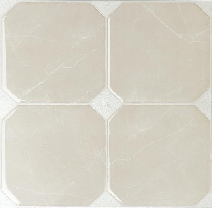 SMART TILES Peel and Stick Backsplash - 5 Sheets of 7,75" x 7,75" Betera Beige - 3D Adhesive Peel and Stick Tile Backsplash for Kitchen, Bathroom, Wall Tile