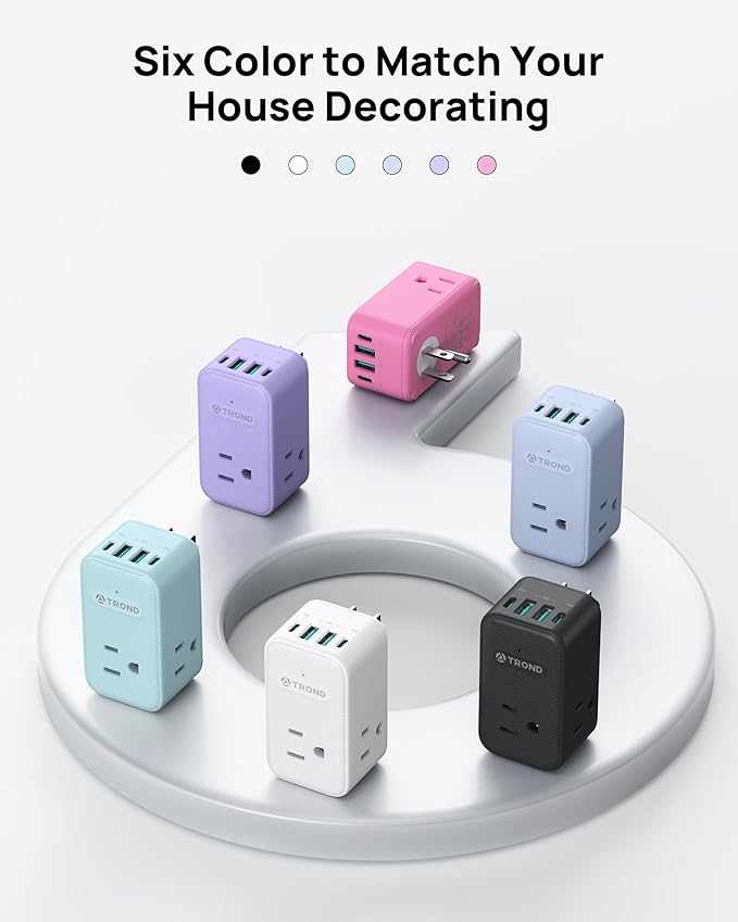 TROND 2 Pack Outlet Extender with USB, 3 Way Plug Adapter with 360 Rotating Plug, Outlet Splitter with 2 PD 20W USB C Charger, Small Charging Station for Home Dorm Room Travel Cruise Essentials