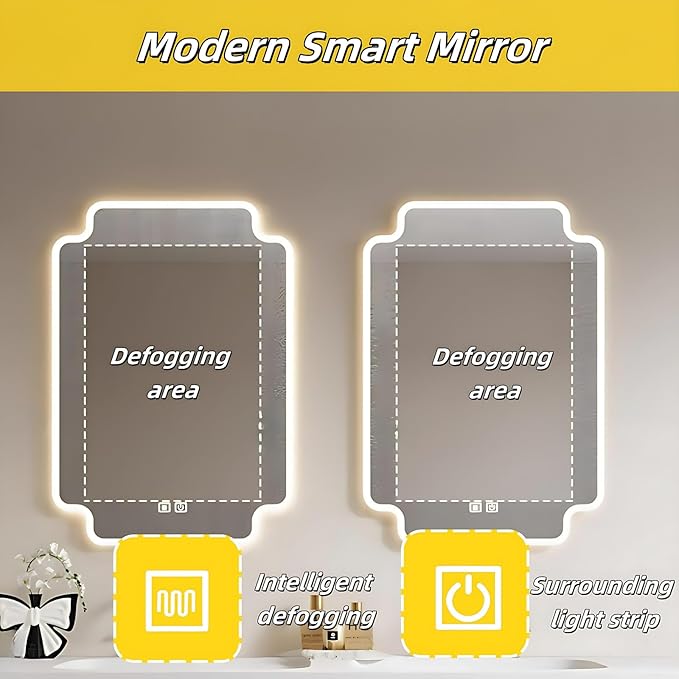 Bathroom Vanity with Double Sink - Bathroom Cabinet Vanity Including Grille Shaped Panel | Bathroom Vanity Double Sink, Soft Light LED Lights & Smart Defogging Mirror (Mirror, 60IN)
