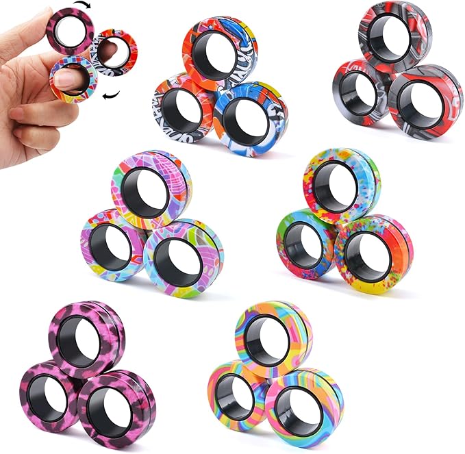 Cevioce Valentines Day Gifts for Him 8+ Year Old Teen Boy Adults, Magnetic Rings Fidget Toy Set, ADHD Anxiety Magnetic Fidget Toys Adults Fidget Spinner Rings for Relief, Easter Basket Stuffers 4