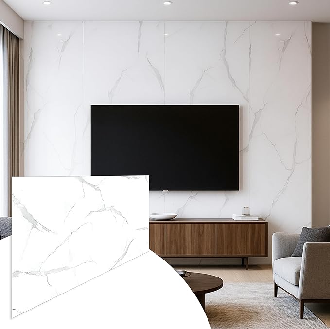 Dundee Deco Faux Marble Wall Panels - 2 ft X 4 ft - Glossy, Waterproof Indoor Wall Cladding - White, Grey Veins - Set of 4 - Covers 31 sq ft